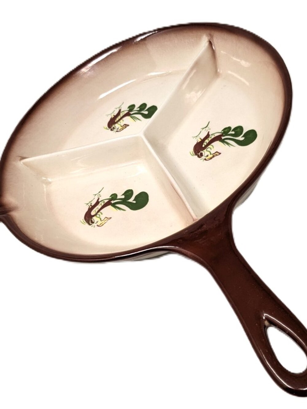 Brock of California Chanticleer Rooster Skillet 3-Part Divided Open 9" 1950s